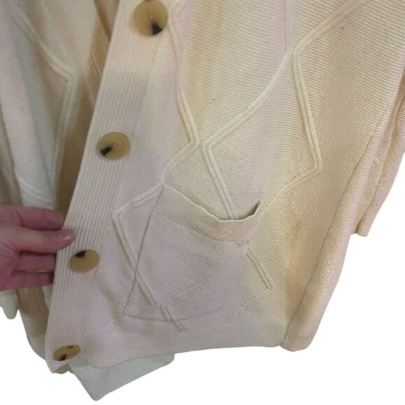 Talbots ARGYLE TEXTURE CARDIGAN plus size 2X cream button front ribbed Style # P - Picture 6 of 7